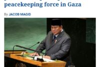 Potongan berita tentang pidato Presiden Prabowo Subianto di media terkemuka Israel. (Jennus)
