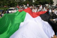 Aksi Bela Palestina di depan Kedubes AS, Jakarta. (CNBC)