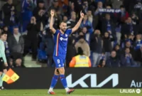 Penyerang Getafe Borja Mayorai merayakan gol yang dicetaknya ke gawang Giyona dalam laga lanjutan Liga Spanyol di Madrid. (Laliga.com)