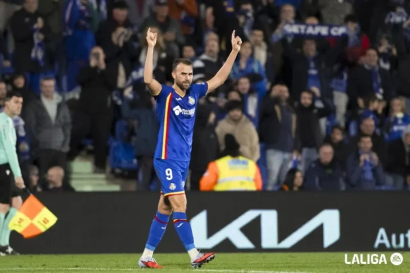 Penyerang Getafe Borja Mayorai merayakan gol yang dicetaknya ke gawang Giyona dalam laga lanjutan Liga Spanyol di Madrid. (Laliga.com)