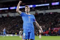 Selebrasi Alexander Sorloth setelah mencetak gol untuk Atletico Madrid dalam pertandingan Liga Champions 2025/26 lawan PSV Eindhoven di Philips Stadion pada Rabu (10/12/2025). (UEFA.com)