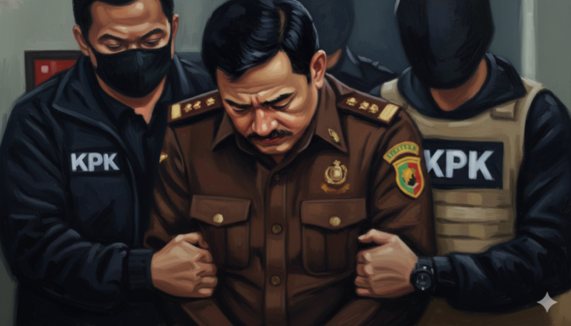 Operasi tangkap tangan di Hulu Sungai Utara, Kalimantan Selatan, menyeret pejabat kejaksaan. (foto versi lukisan AI)