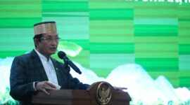 Menteri Agama Nasaruddin Umar membuka Rakerwil Kantor Wilayah Kementerian Agama Provinsi Sulawesi Selatan di Bone, Rabu (7/1/2026). (Dok Kemenag)