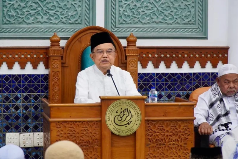 Ketua Umum DMI Jusuf Kalla berbicara dalam Pelatihan Akustik Masjid bagi 109 Dewan Kemakmuran Masjid (DKM) di Jakarta, Minggu (25/1/2026), (Jennus)