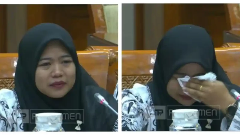 Guru honorer Tri Wulansari di DPR. (Tangkapan layar YouTube TV Parlemen)
