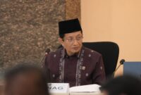 Menteri Agama Nasaruddin Umar dalam Rapat Tingkat Menteri di Gedung Kemenko PMK, Kamis (19/2/2026). (Humas Kemenag)