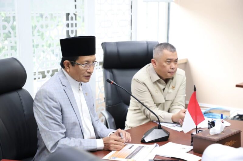 Menteri Agama Nasaruddin Umar menerima audiensi Menteri Perhubungan Dudy Purwagandhi di Jakarta, Senin (23/2/2026), sebagai penguatan sinergi lintas kementerian. (Humas Kemenag)