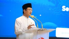 Menteri Agama Nasaruddin Umar dalam tausyiah pada acara halalbihalal Keluarga Besar Badan Riset dan Inovasi Nasional (BRIN), Senin (30/3/2026). (Humas Kemenag)