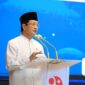 Menteri Agama Nasaruddin Umar dalam tausyiah pada acara halalbihalal Keluarga Besar Badan Riset dan Inovasi Nasional (BRIN), Senin (30/3/2026). (Humas Kemenag)