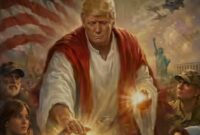 Presiden Donald Trump yang menampilkan dirinya menyerupai Yesus Kristus. (Anadolu)