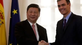 Presiden China Xi Jinping menerima Perdana Menteri Spanyol, Pedro Sánchez, di Beijing, Selasa (14/4/2026). (Anadolu)