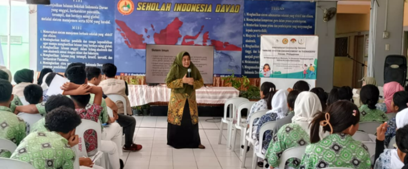 Kegiatan pengabdian masyarakat internasional yang berlangsung pada Jumat (23/1/2026) di Aula SID, Davao City, Filipina, diikuti oleh 50 siswa dari jenjang SD hingga SMA serta 10 guru. (Dok UMY)