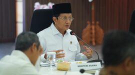Menteri Agama Nasaruddin Umar bicara dalam Rapat Koordinasi Pelindungan Anak di Ranah dalam Jaringan di Kantor Kementerian Pemberdayaan Perempuan dan Perlindungan Anak (KemenPPPA), Jakarta, Senin (8/6/2026). (Humas Kemenag)