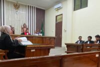 Sidang lanjutan perkara dugaan pelanggaran dalam kegiatan Pendidikan Dasar (Diksar) Kemahasiswaan Mahepel FEB Unila di Pengadilan Negeri Bandar Lampung.
