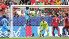 Striker Republik Demokratik Kongo, Yoane Wissa, mencetak gol yang menggagalkan kemenangan Portugal pada pertandingan Grup K Piala Dunia 2026 di Houston Stadium, Houston, Texas, Amerika Serikat, 17 Juni 2026. (Getty Images via AFP/Alex Slitz)
