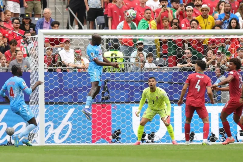 Striker Republik Demokratik Kongo, Yoane Wissa, mencetak gol yang menggagalkan kemenangan Portugal pada pertandingan Grup K Piala Dunia 2026 di Houston Stadium, Houston, Texas, Amerika Serikat, 17 Juni 2026. (Getty Images via AFP/Alex Slitz)