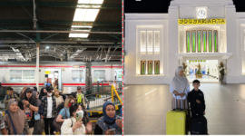 Suasana Stasiun  KAI Daop 6 Yogyakarta & Salah satu wisatawan berfoto di depan Stasiun Tugu (wawan Dokpri)