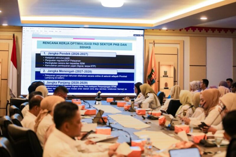 Suasana Rapat Evaluasi Retribusi Daerah Semester I Tahun 2026 di Ruang Rapat Sakai Sambayan, Kantor Gubernur Lampung, Rabu (22/7/2026)