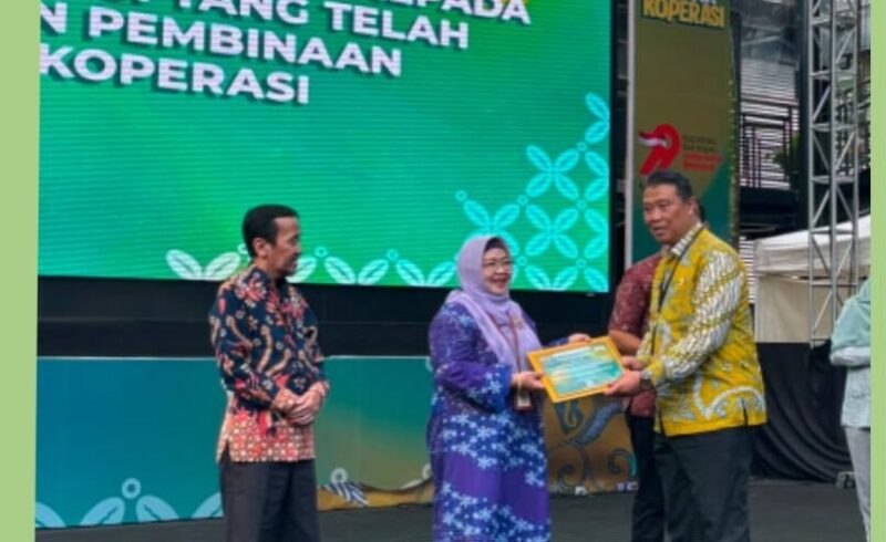 Foto Kepala Subdirektorat Pengabdian Dosen UMY, Dr. drg. Laelia Dwi Anggraini, Sp.KGA., mewakili DRP UMY menerima penghargaan dari Dinkop UKM DIY yang diberikan langsung oleh Kepala Dinkop UKM DIY, Agus Mulyono, S.P., M.T