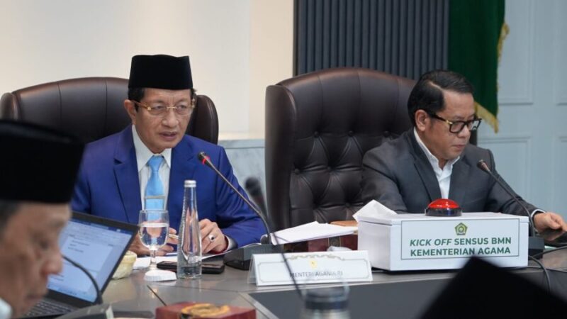 Menteri Agama Nasaruddin Umar saat menyampaikan arahan dalam Rapat Rutin Internal Kementerian Agama di Jakarta, Selasa (15/9/2026). (Kemenag)
