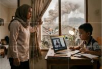 Aktivitas pembelajaran jarak jauh melalui laptop di rumah penduduk di daerah Lebak. (Jennus/Ihade)