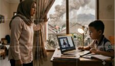 Aktivitas pembelajaran jarak jauh melalui laptop di rumah penduduk di daerah Lebak. (Jennus/Ihade)