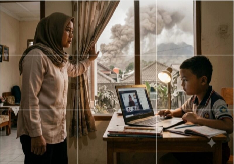 Aktivitas pembelajaran jarak jauh melalui laptop di rumah penduduk di daerah Lebak. (Jennus/Ihade)