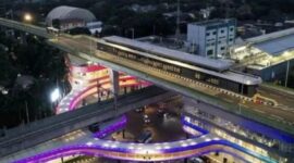 Foto udara jembatan layang (skybridge) penghubung Stasiun MRT Asean dan Halte Transjakarta CSW di Jakarta, Rabu (11/8/2021). (Jennus/Ant)