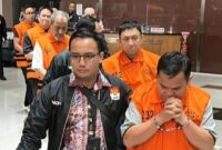 Ketua DPP Partai Golkar  Fahd Arafiq dan Presiden Direktur PT Summarecon Agung Tbk Adrianto Pitojo Adhi.berjalan di depan sebagai tahanan KPK. (Jennus)
