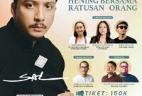Poster acara "Menuju Desik: Di Sini, Kini – Hening Bersama Ratusan Orang" yang digelar Tuktix menghadirkan penampilan spesial dari Sal Priadi. Acara turut menampilkan talkshow bersama Asri Saraswati, Shahnaz Soehartono, dan Paksi Raras Alit, sesi hening bersama Adjie Santosoputro, serta dipandu moderator Yusril Fahriza dan Mukti Metronom, yang akan berlangsung pada Kamis, 24 September 2026 pukul 15.00–18.00 WIB di Gelanggang Inovasi dan Kreativitas (GIK) Yogyakarta.