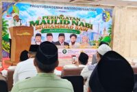 SAMBUTAN-Ketua Umum Paguyuban Demak Bintoro Nusantara (PDBN) yang juga Anggota BPK RI, HM. Drs. H. Fathan Subchi, M.A.P., CIISA, ChFA, CSFA, saat memberikan sambutan. (Foto Humas PDB.