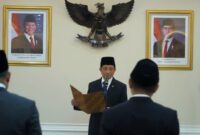 Menteri Agama Nasaruddin Umar menyampaikan amanat kepada jajaran Ditjen Pesantren yang baru dilantik di Kemenag Jakarta, Selasa (29/9/2026). (Humas Kemenag)