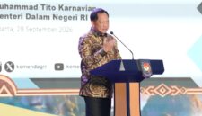 Menteri Dalam Negeri Muhammad Tito Karnavian menyampaikan sambutan pada Apresiasi Pemerintah Daerah Berprestasi 2026 Batch II Regional Papua di Jakarta, Senin (28/9/2026).